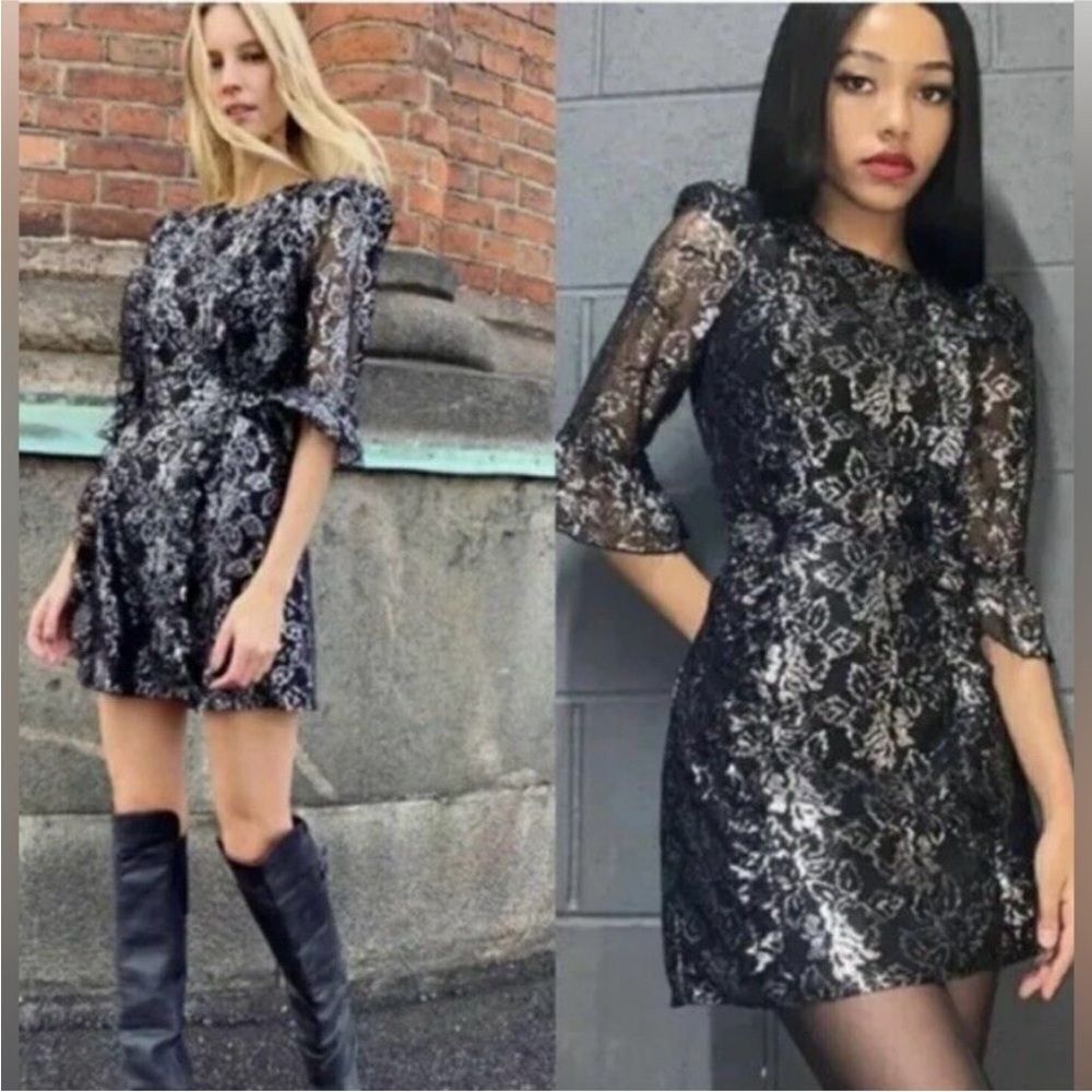 The Vampires wife x H&M Black and Silver Lace Mini Dress, L
